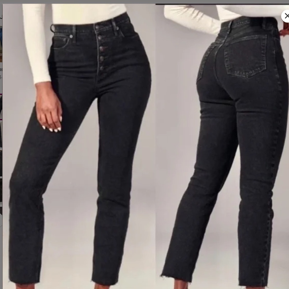 Abercrombie &Fitch Washed Black Acid Wash Ultra High Rise Straight Raw Hem Jeans